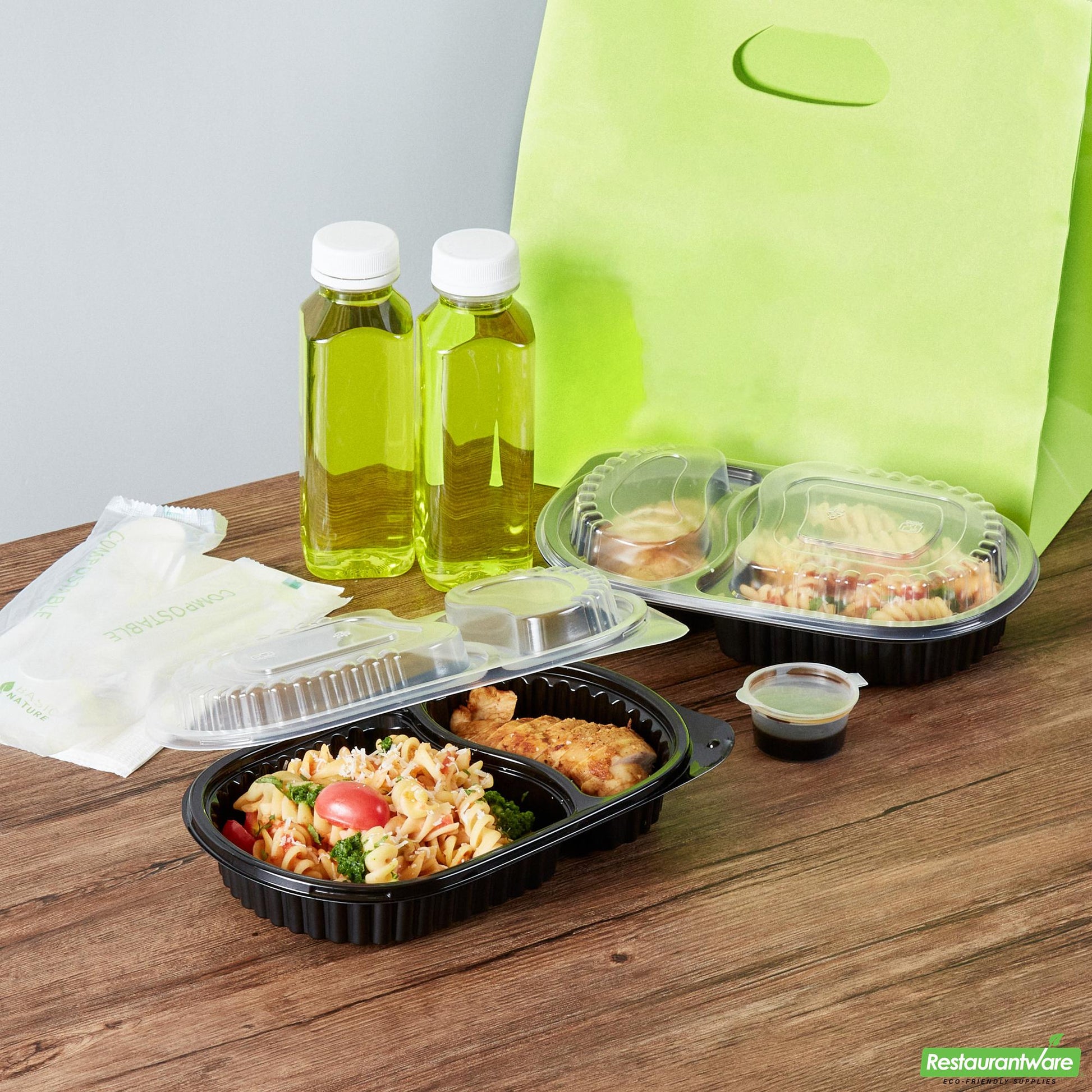 Wholesale Restaurantware 20 Oz Oval Black Plastic Food Container - with Clear Dome Lid- Bulk