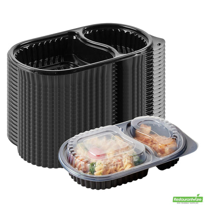 Wholesale Restaurantware 20 Oz Oval Black Plastic Food Container - with Clear Dome Lid- Bulk
