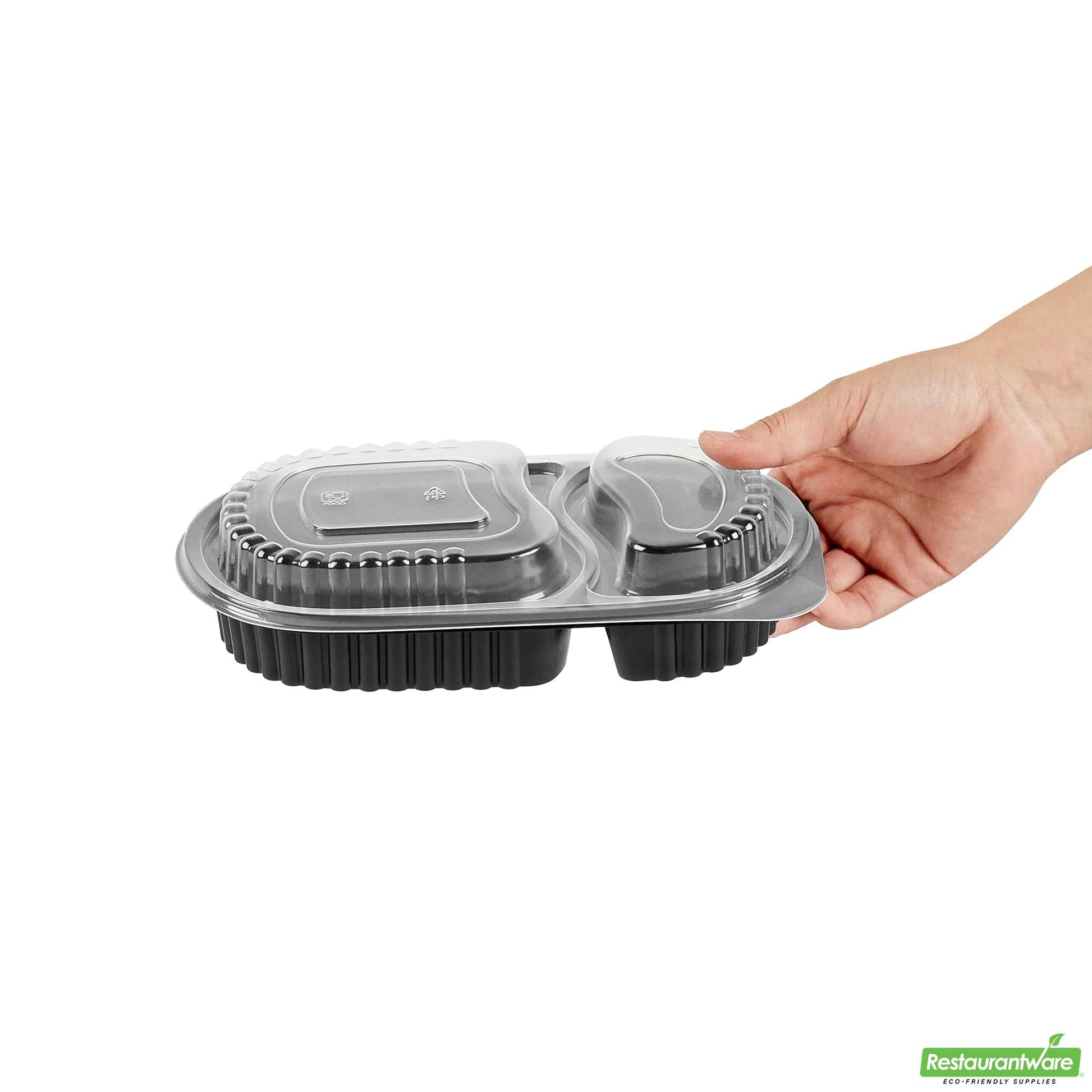 Wholesale Restaurantware 20 Oz Oval Black Plastic Food Container - with Clear Dome Lid- Bulk