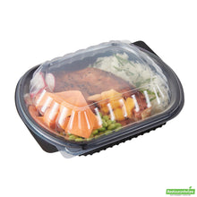 Wholesale Restaurantware 34 Oz Oval Black Plastic Food Container - with Clear Lid- Bulk