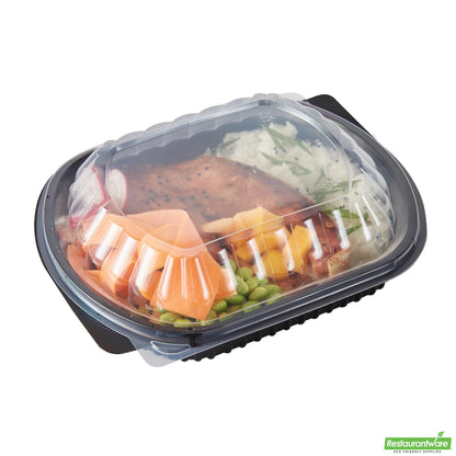 Wholesale Restaurantware 34 Oz Oval Black Plastic Food Container - with Clear Lid- Bulk