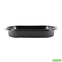 Wholesale Restaurantware 34 Oz Oval Black Plastic Food Container - with Clear Lid- Bulk