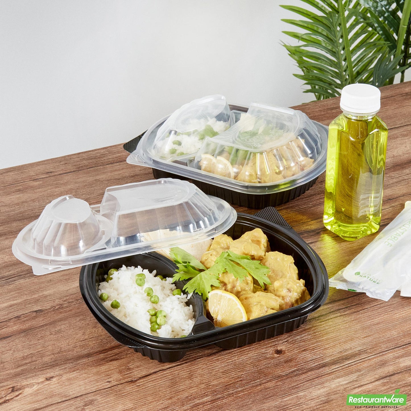 Wholesale Restaurantware 28 Oz Oval Black Plastic Food Container - with Clear Lid- Bulk