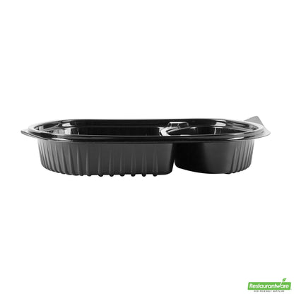 Wholesale Restaurantware 28 Oz Oval Black Plastic Food Container - with Clear Lid- Bulk