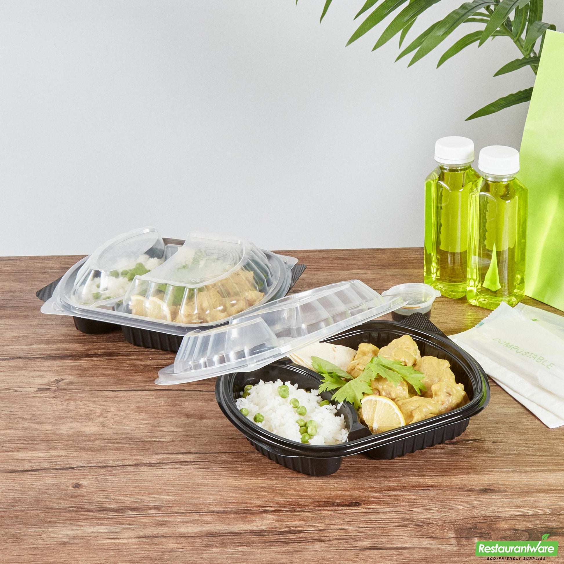 Wholesale Restaurantware 28 Oz Oval Black Plastic Food Container - with Clear Lid- Bulk