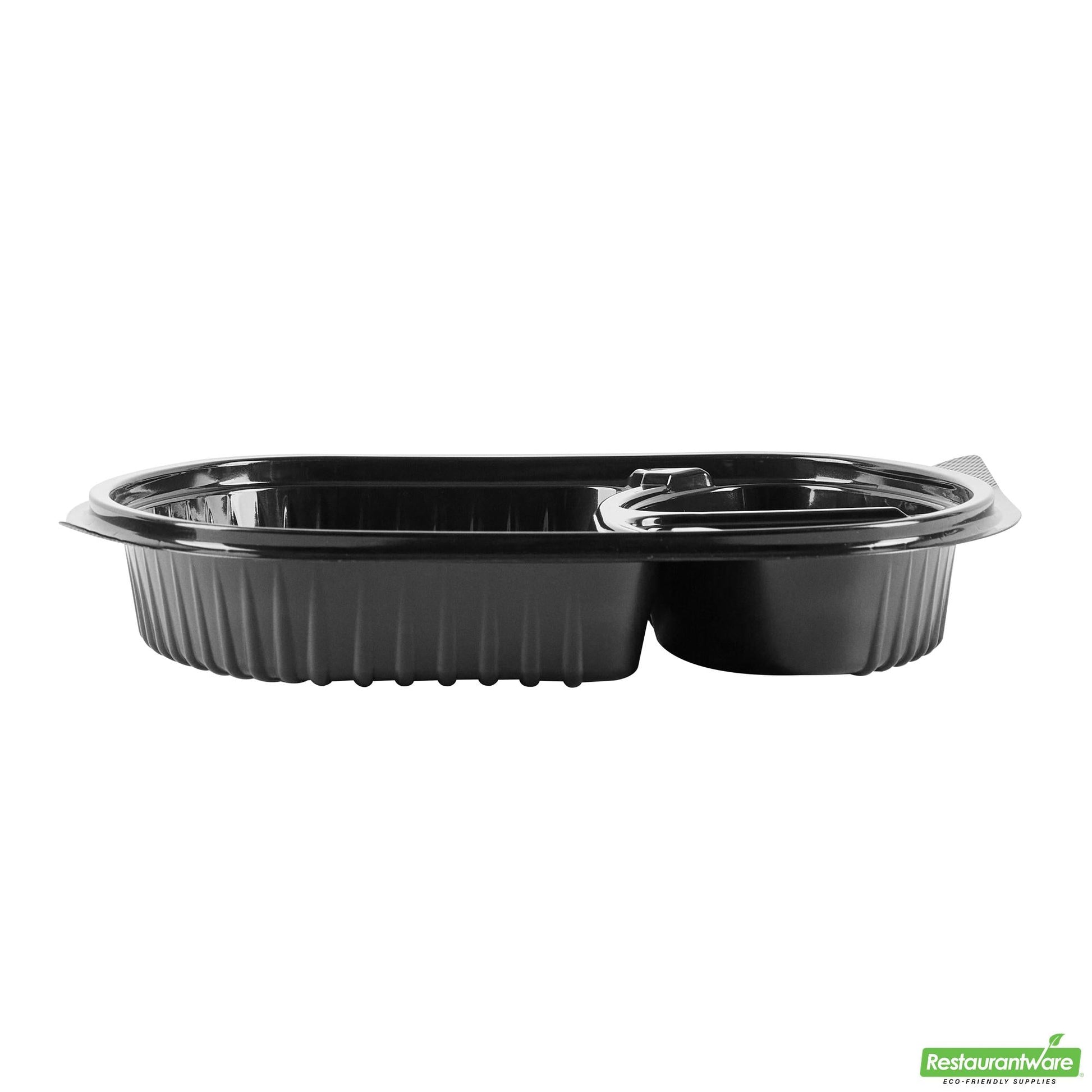 Wholesale Restaurantware 27 Oz Oval Black Plastic Food Container - with Clear Lid- Bulk