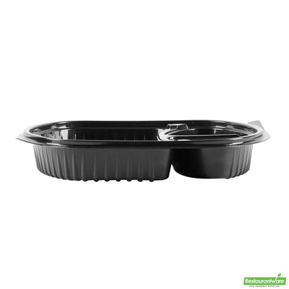 Wholesale Restaurantware 27 Oz Oval Black Plastic Food Container - with Clear Lid- Bulk
