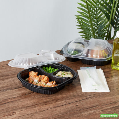 Wholesale Restaurantware 27 Oz Oval Black Plastic Food Container - with Clear Lid- Bulk