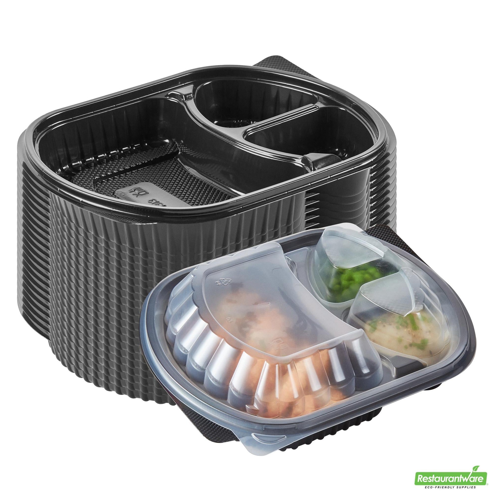 Wholesale Restaurantware 27 Oz Oval Black Plastic Food Container - with Clear Lid- Bulk