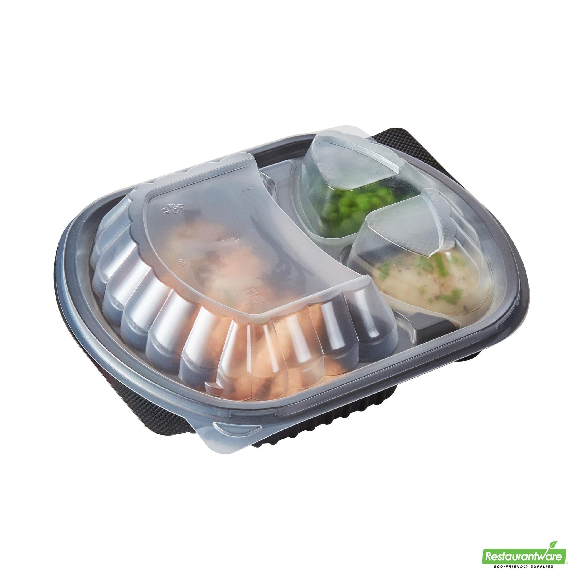Wholesale Restaurantware 27 Oz Oval Black Plastic Food Container - with Clear Lid- Bulk