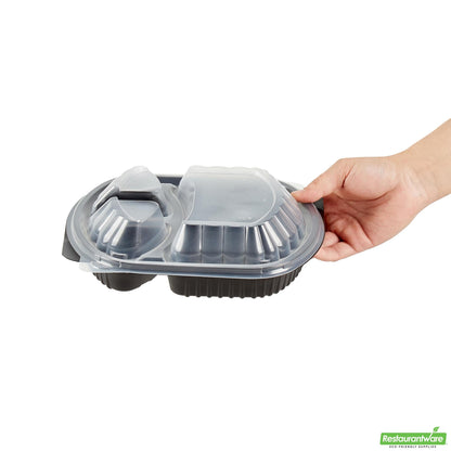 Wholesale Restaurantware 27 Oz Oval Black Plastic Food Container - with Clear Lid- Bulk
