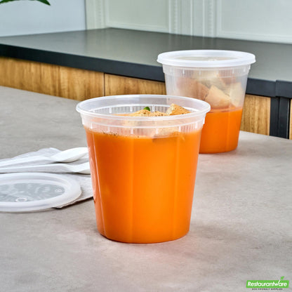 Wholesale Restaurantware 32 Oz Round Clear Plastic Soup Container - with Lid, Microwavable- Bulk