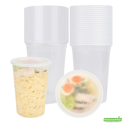 Wholesale Restaurantware 48 Oz Round Clear Plastic Soup Container - with Lid, Microwavable- Bulk