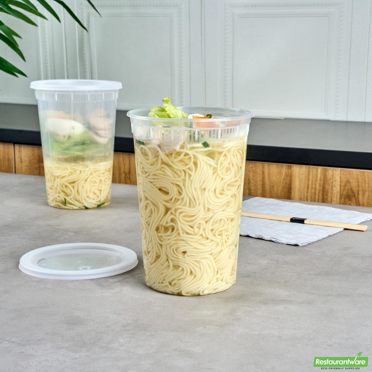 Wholesale Restaurantware 48 Oz Round Clear Plastic Soup Container - with Lid, Microwavable- Bulk