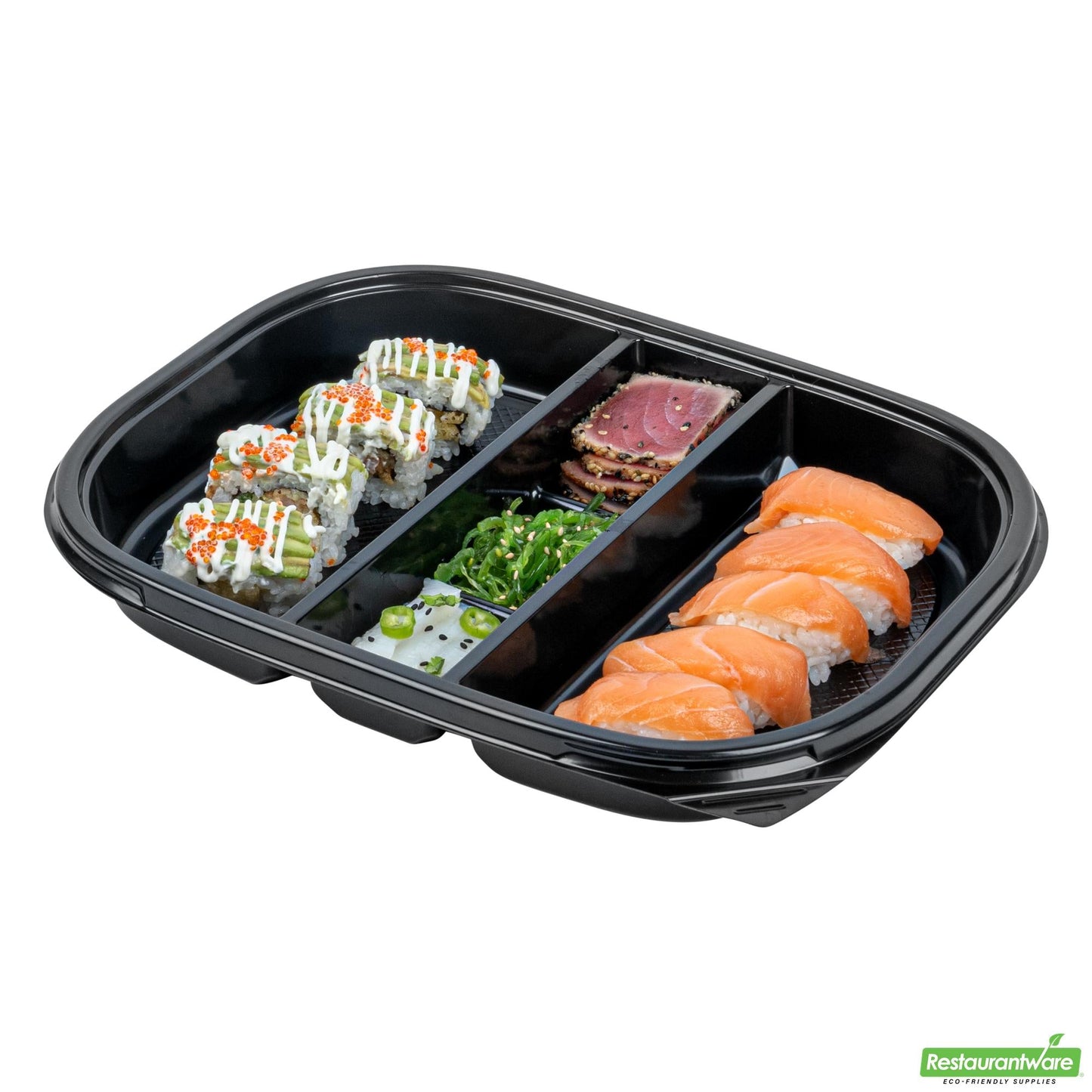 Wholesale Restaurantware 51 Oz Rectangle Black Plastic Bento Box - 5 Compartments- Bulk