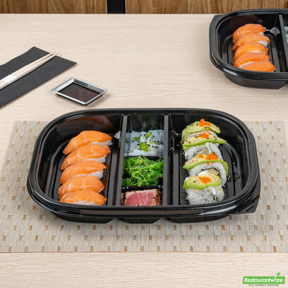 Wholesale Restaurantware 51 Oz Rectangle Black Plastic Bento Box - 5 Compartments- Bulk