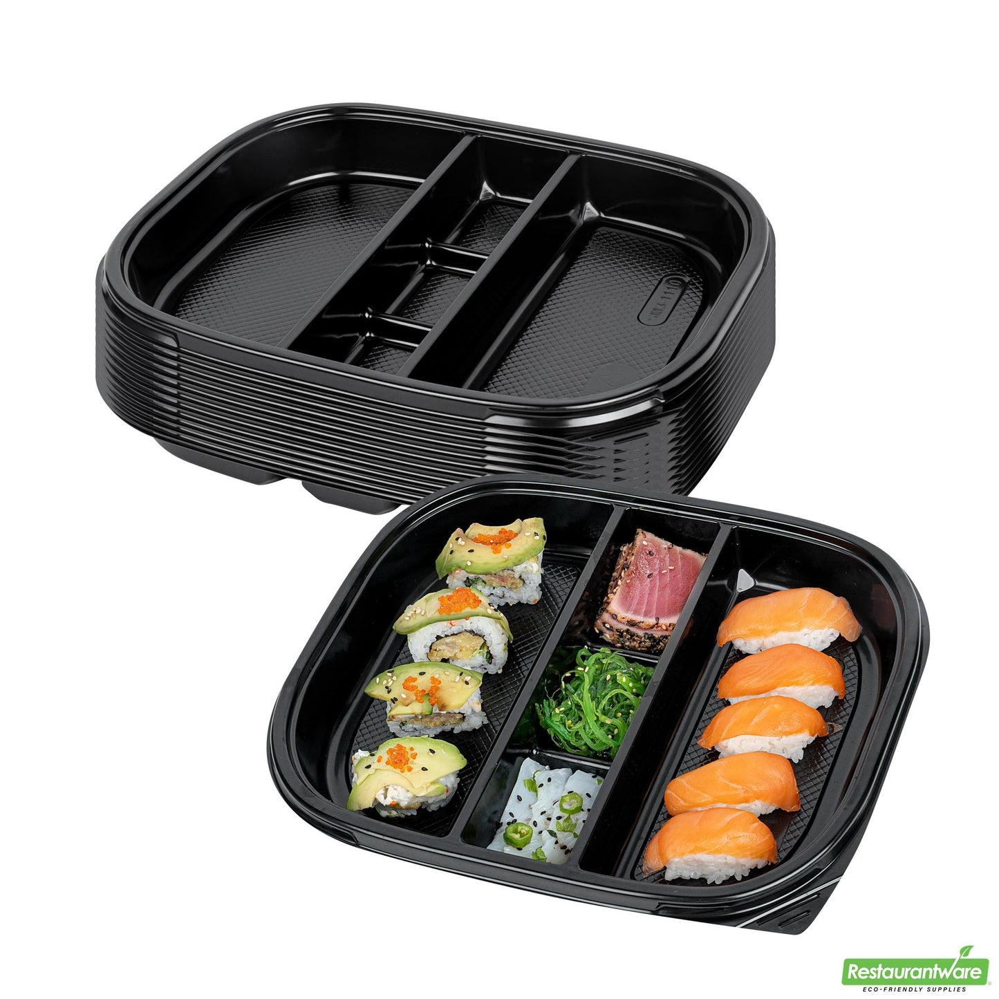 Wholesale Restaurantware 51 Oz Rectangle Black Plastic Bento Box - 5 Compartments- Bulk