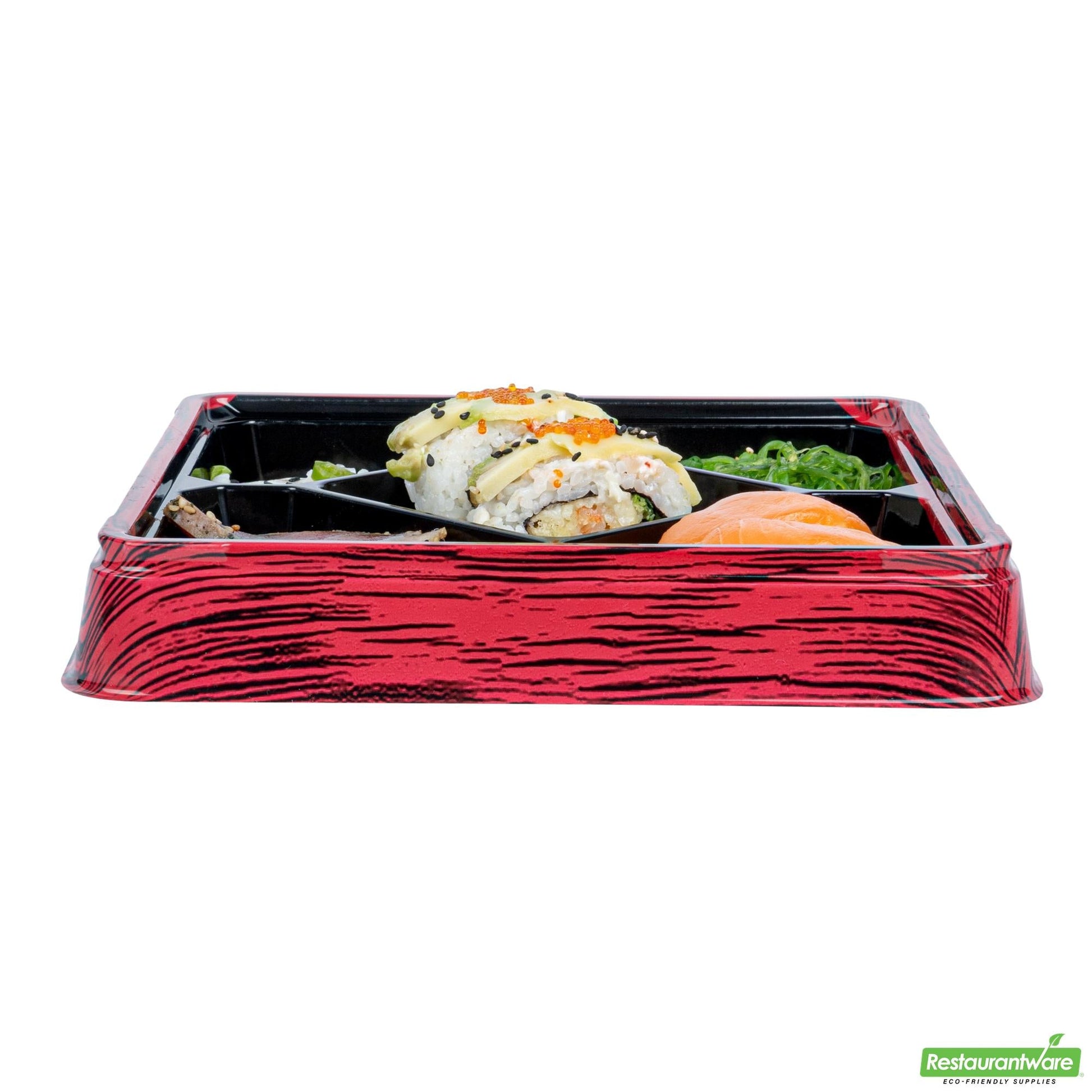 Wholesale Restaurantware 19 Oz Square Red and Black Plastic Bento Box - 5 Compartments- Bulk