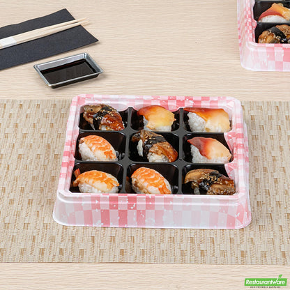 Wholesale Restaurantware 17 Oz Square Pink and Black Plastic Bento Box - 9 Compartments- Bulk