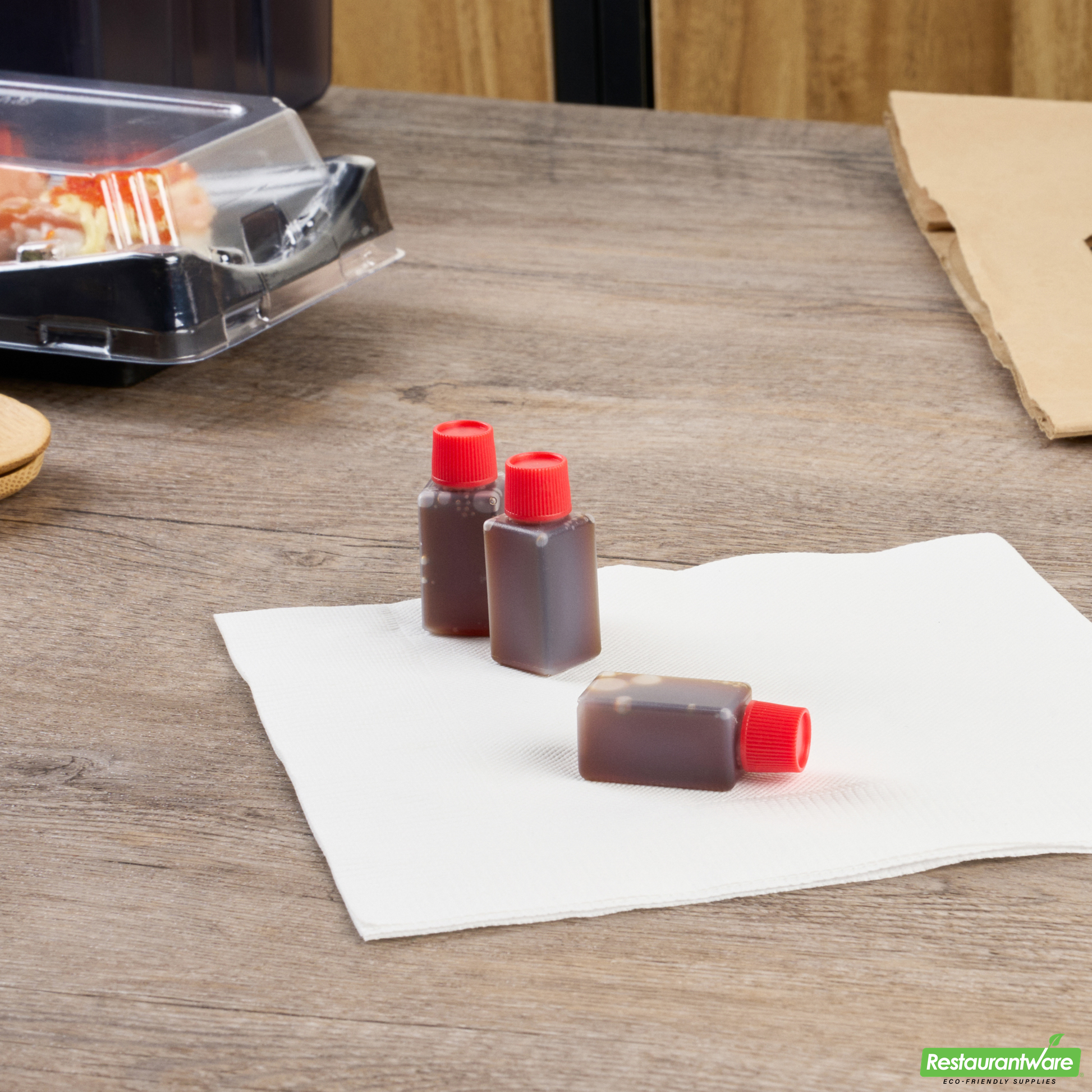 Wholesale Restaurantware Bento Tek 6 Ml Translucent Plastic Soy Sauce Bottle - with Red Cap - 1/2" X 1/2" X 1 3/4" - 1000 Count Box- Bulk