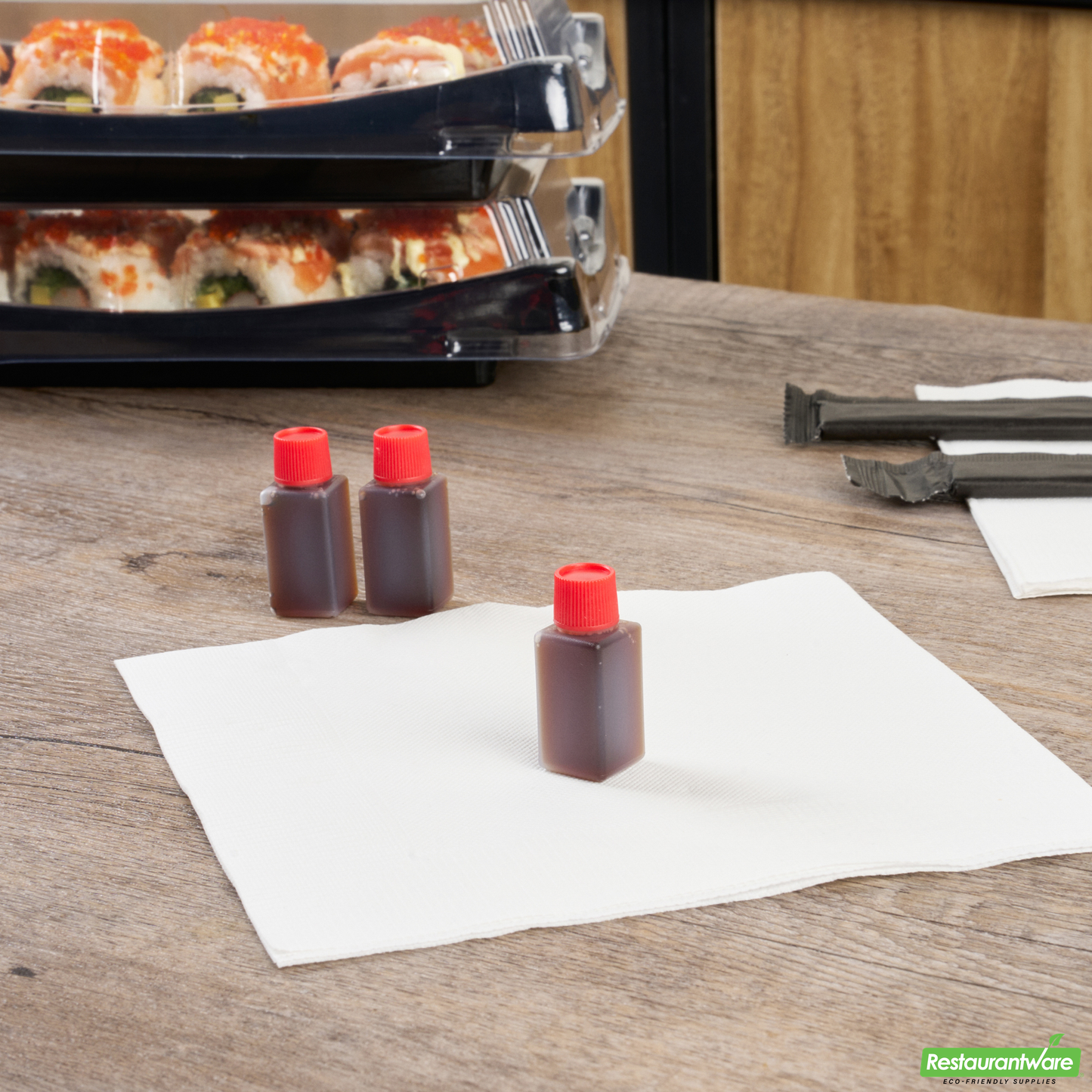 Wholesale Restaurantware Bento Tek 6 Ml Translucent Plastic Soy Sauce Bottle - with Red Cap - 1/2" X 1/2" X 1 3/4" - 1000 Count Box- Bulk