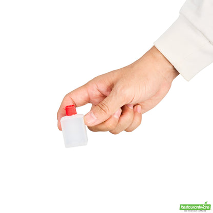 Wholesale Restaurantware Bento Tek 15 Ml Translucent Plastic Soy Sauce Bottle - with Red Cap - 1" X 3/4" X 2" - 100 Count Box- Bulk