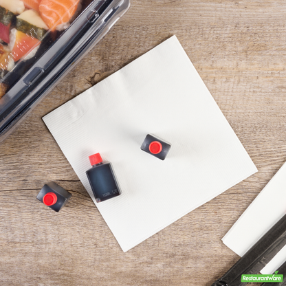 Wholesale Restaurantware Bento Tek 15 Ml Translucent Plastic Soy Sauce Bottle - with Red Cap - 1" X 3/4" X 2" - 1000 Count Box- Bulk