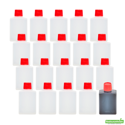 Wholesale Restaurantware Bento Tek 15 Ml Translucent Plastic Soy Sauce Bottle - with Red Cap - 1" X 3/4" X 2" - 1000 Count Box- Bulk