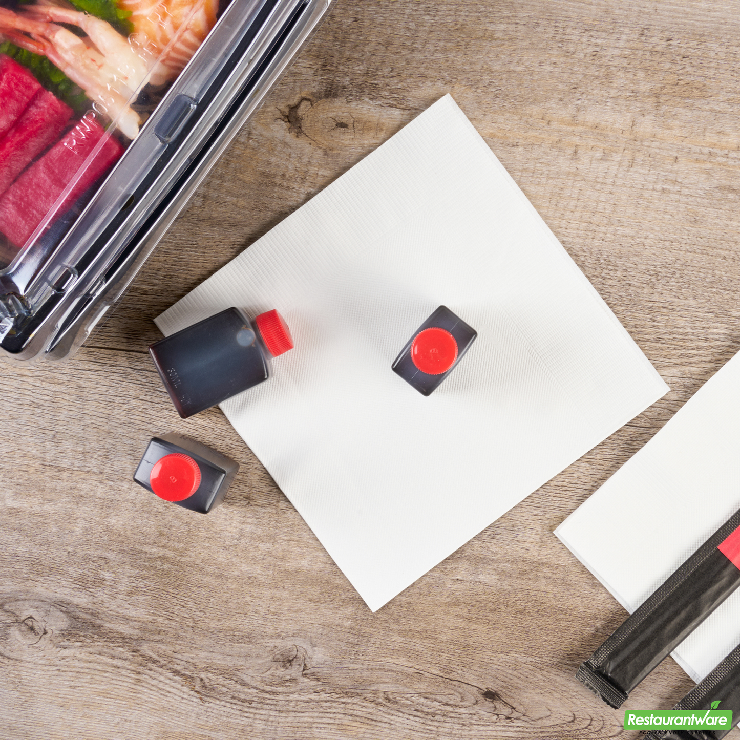 Wholesale Restaurantware Bento Tek 1 Oz Translucent Plastic Soy Sauce Bottle - with Red Cap - 1 1/2" X 3/4" X 2 1/4" - 100 Count Box- Bulk