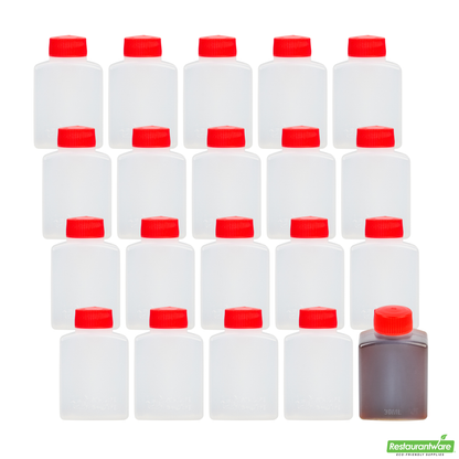 Wholesale Restaurantware Bento Tek 1 Oz Translucent Plastic Soy Sauce Bottle - with Red Cap - 1 1/2" X 3/4" X 2 1/4" - 100 Count Box- Bulk