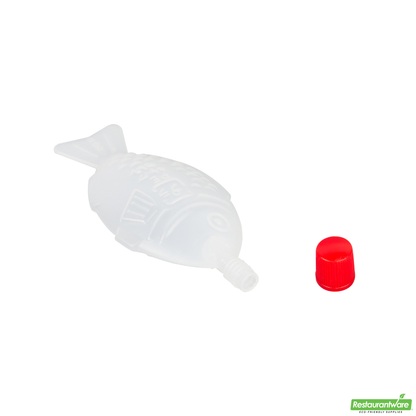 Wholesale Restaurantware Bento Tek 3 Ml Translucent Plastic Fish Soy Sauce Bottle - with Red Cap - 2 1/4" X 1/2" X 1" - 100 Count Box- Bulk