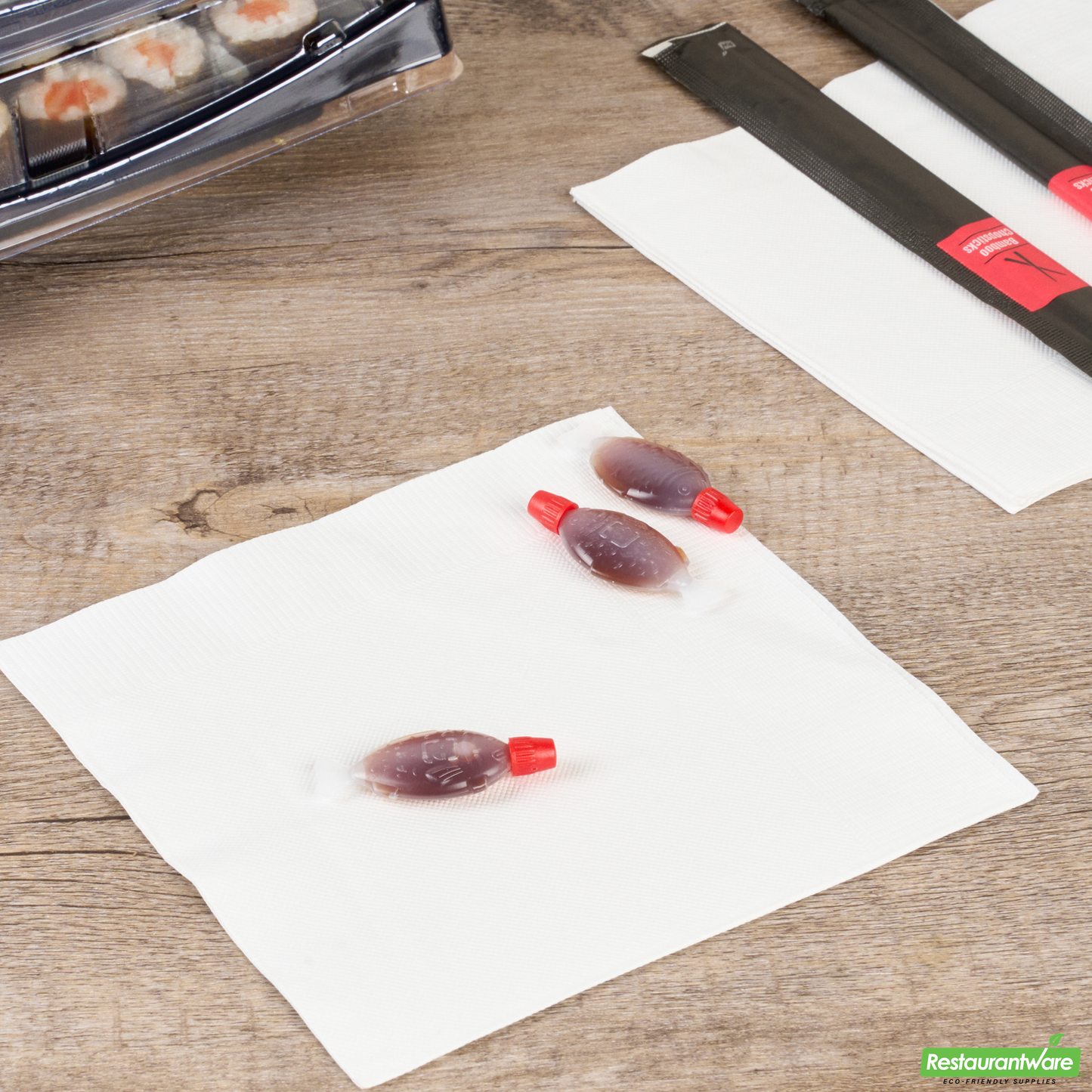 Wholesale Restaurantware Bento Tek 3 Ml Translucent Plastic Fish Soy Sauce Bottle - with Red Cap - 2 1/4" X 1/2" X 1" - 1000 Count Box- Bulk