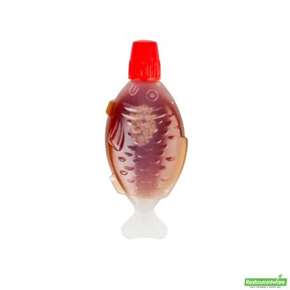Wholesale Restaurantware Bento Tek 3 Ml Translucent Plastic Fish Soy Sauce Bottle - with Red Cap - 2 1/4" X 1/2" X 1" - 1000 Count Box- Bulk