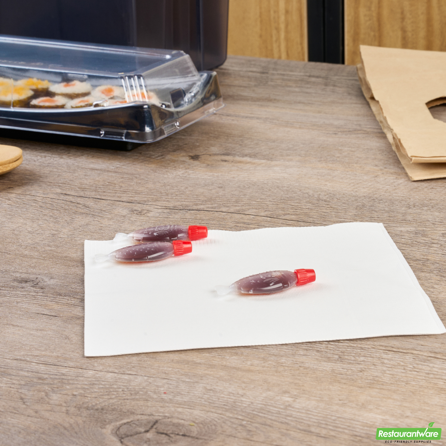 Wholesale Restaurantware Bento Tek 3 Ml Translucent Plastic Fish Soy Sauce Bottle - with Red Cap - 2 1/4" X 1/2" X 1" - 1000 Count Box- Bulk