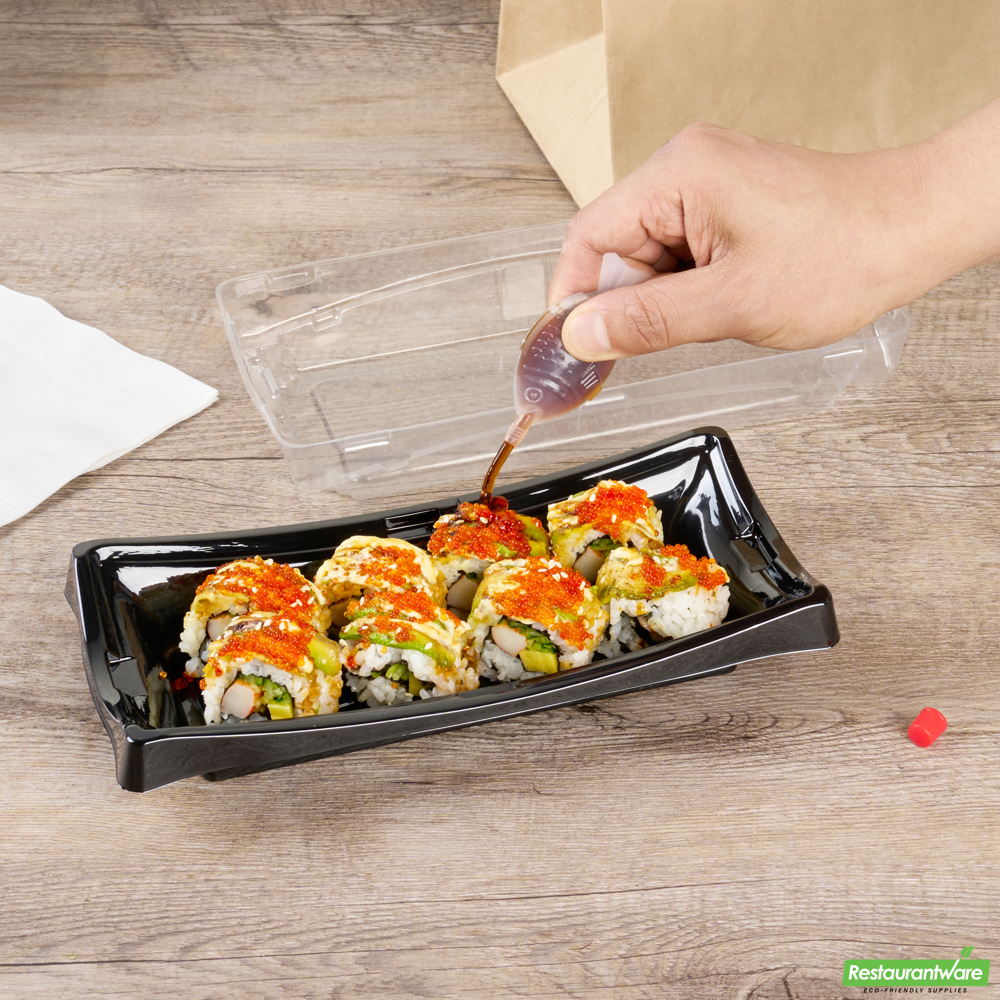 Wholesale Restaurantware Bento Tek 8 Ml Translucent Plastic Fish Soy Sauce Bottle - with Red Cap - 3" X 1/2" X 1 1/4" - 1000 Count Box- Bulk