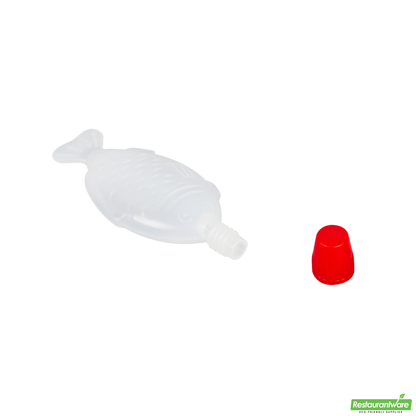 Wholesale Restaurantware Bento Tek 8 Ml Translucent Plastic Fish Soy Sauce Bottle - with Red Cap - 3" X 1/2" X 1 1/4" - 1000 Count Box- Bulk