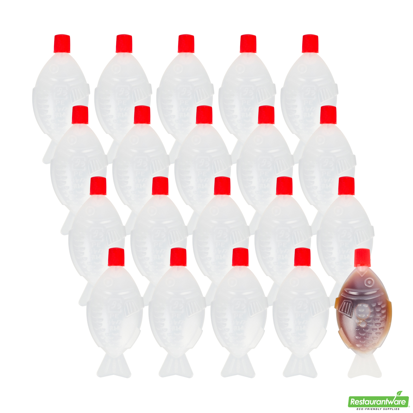 Wholesale Restaurantware Bento Tek 8 Ml Translucent Plastic Fish Soy Sauce Bottle - with Red Cap - 3" X 1/2" X 1 1/4" - 1000 Count Box- Bulk