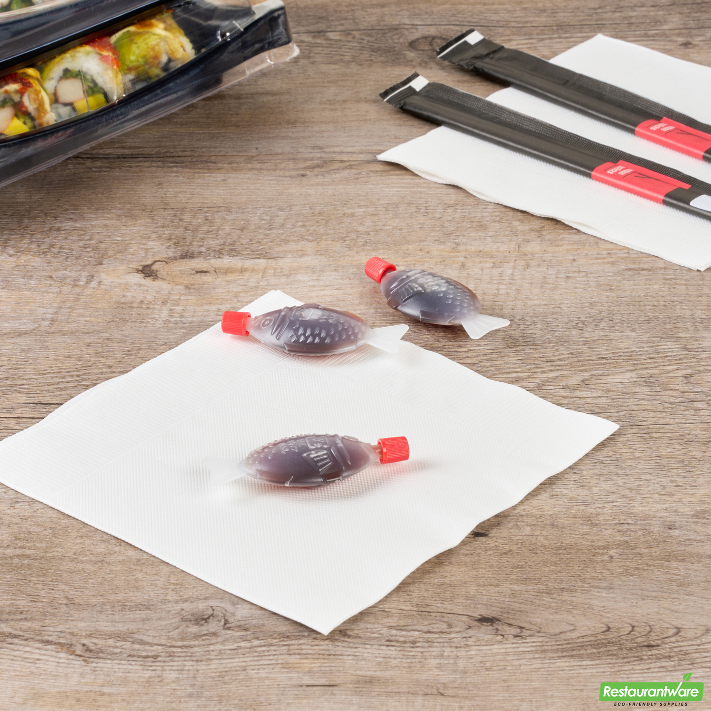Wholesale Restaurantware Bento Tek 8 Ml Translucent Plastic Fish Soy Sauce Bottle - with Red Cap - 3" X 1/2" X 1 1/4" - 1000 Count Box- Bulk