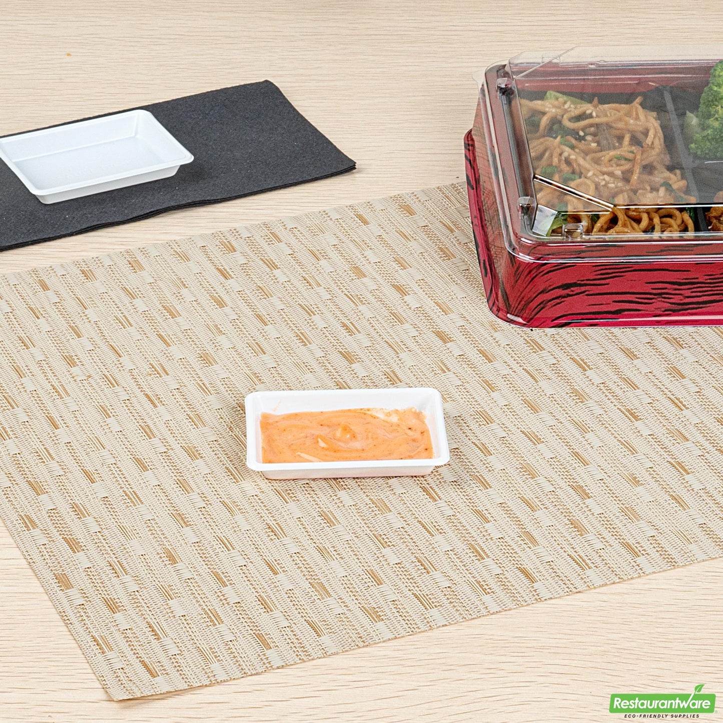 Wholesale Restaurantware Bento Tek 1 Oz Rectangle White Plastic Sauce Dish - 3" X 2 1/4" - 100 Count Box- Bulk