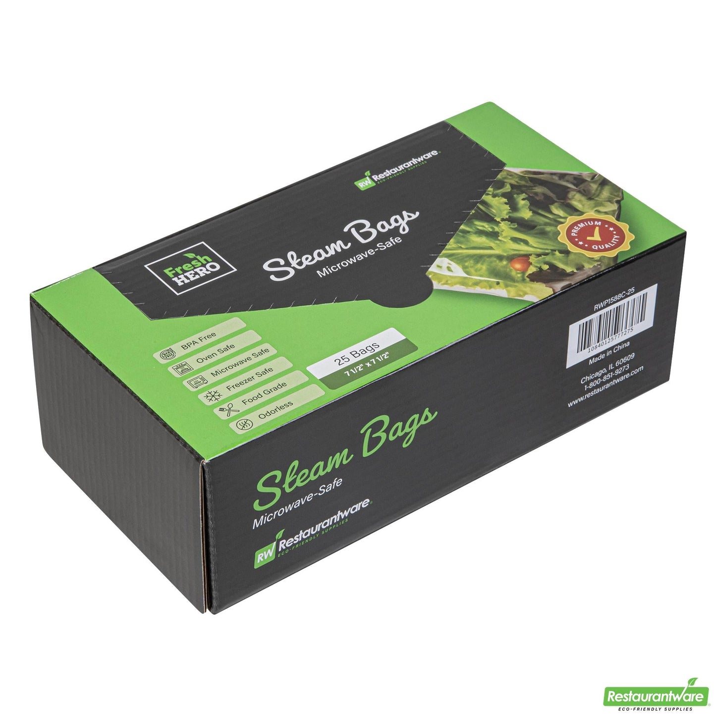 Wholesale Restaurantware Fresh Hero Green Plastic Steam Bag - Microwave-Safe, Bpa-Free - 7 1/2" X 7 1/2" - 25 Count Box- Bulk