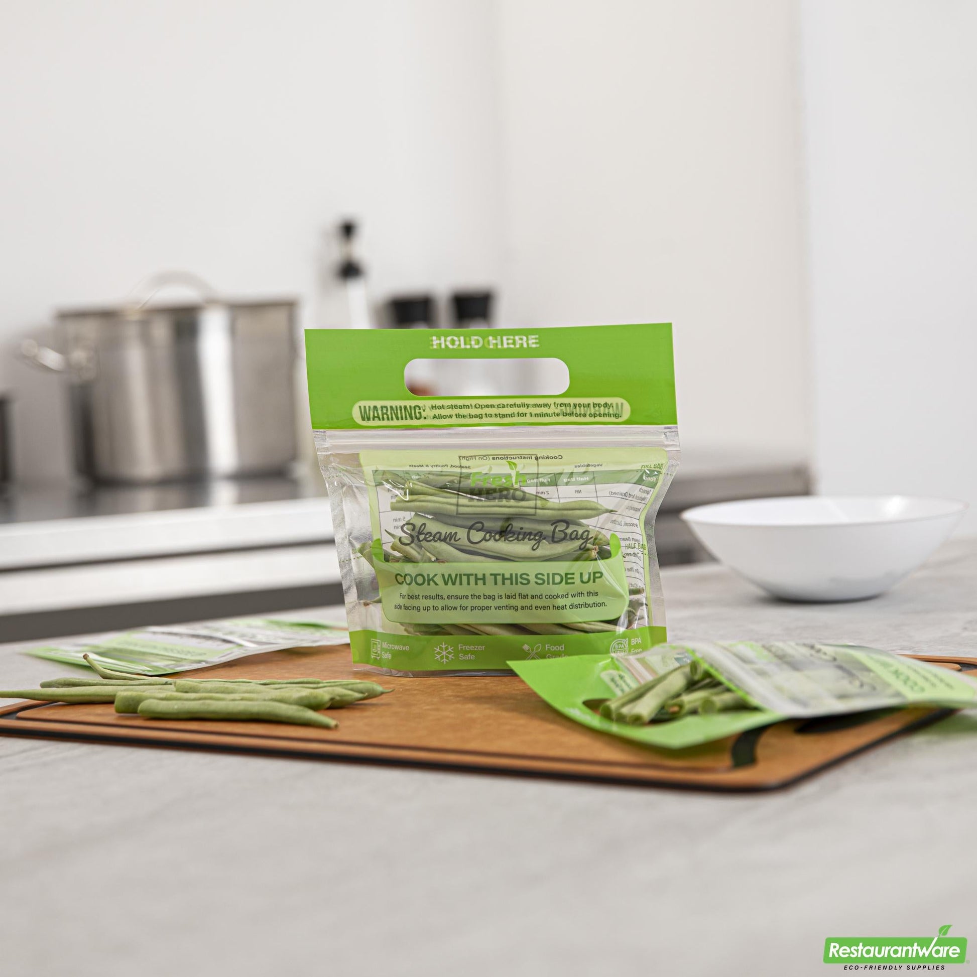 Wholesale Restaurantware Fresh Hero Green Plastic Steam Bag - Microwave-Safe, Bpa-Free - 7 1/2" X 7 1/2" - 500 Count Box- Bulk