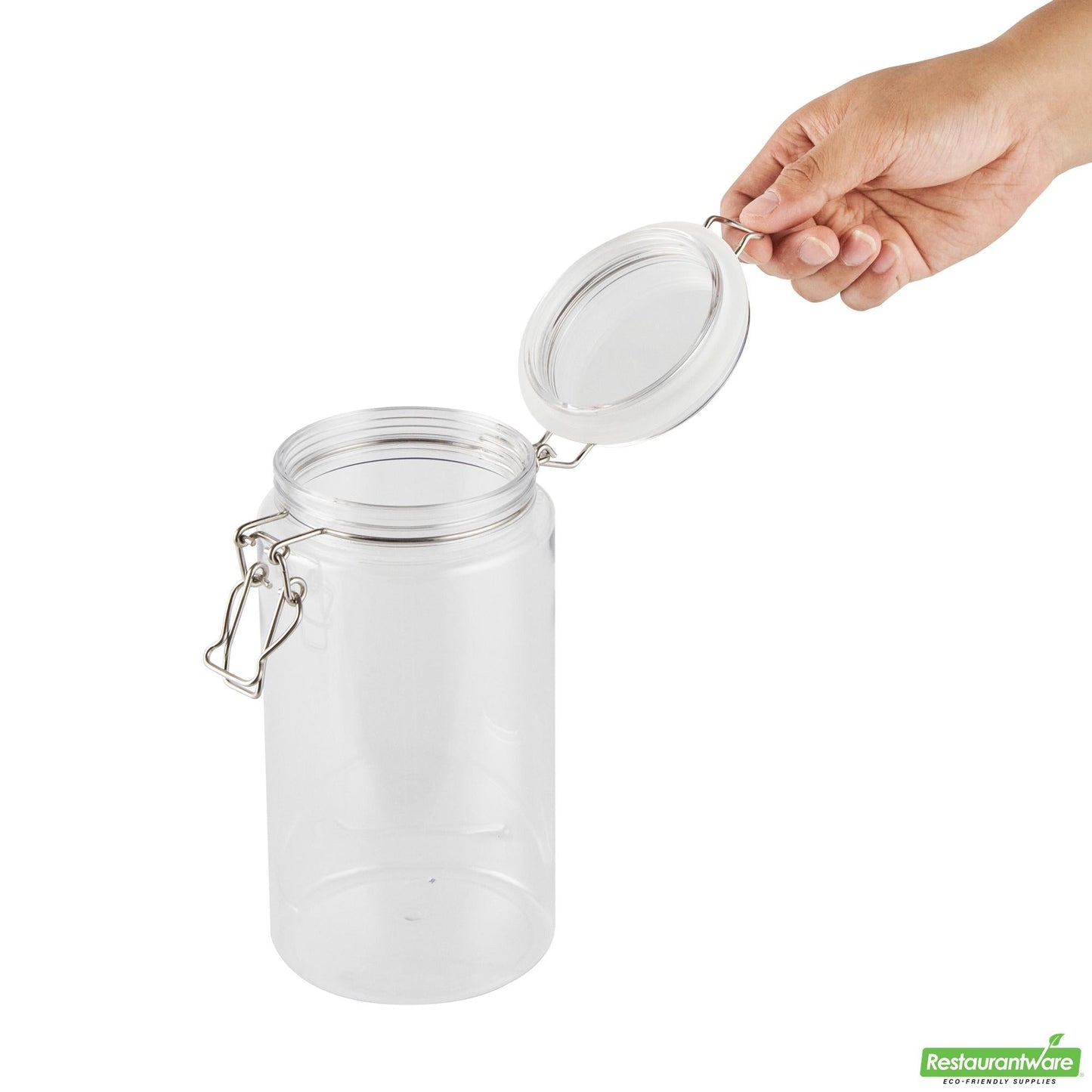Wholesale Restaurantware Met Lux 51 Oz Round Clear Plastic Storage Jar - with Hinged Lid - 4 1/4" X 4 1/4" X 8 1/4" - 2 Count Box- Bulk