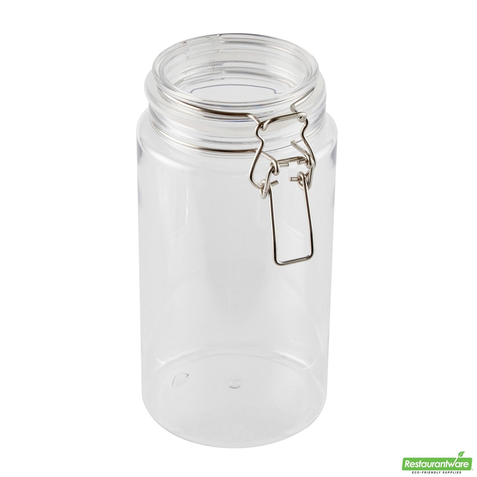 Wholesale Restaurantware Met Lux 51 Oz Round Clear Plastic Storage Jar - with Hinged Lid - 4 1/4" X 4 1/4" X 8 1/4" - 20 Count Box- Bulk