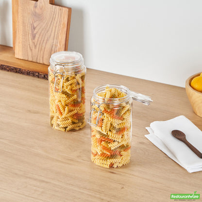 Wholesale Restaurantware Met Lux 51 Oz Round Clear Plastic Storage Jar - with Hinged Lid - 4 1/4" X 4 1/4" X 8 1/4" - 20 Count Box- Bulk