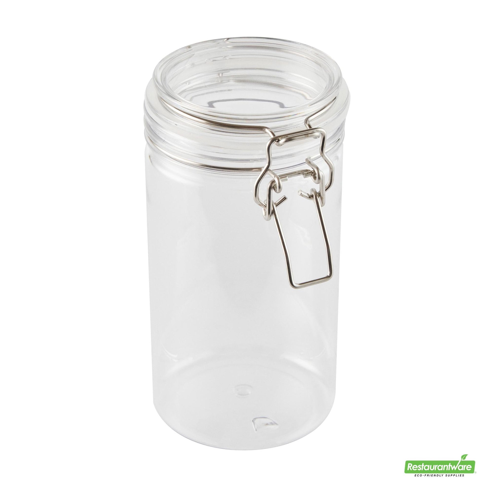 Wholesale Restaurantware Met Lux 32 Oz Round Clear Plastic Storage Jar - with Hinged Lid - 3 3/4" X 3 3/4" X 7 1/4" - 20 Count Box- Bulk
