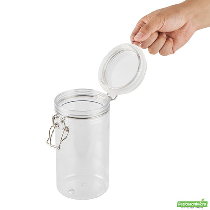 Wholesale Restaurantware Met Lux 32 Oz Round Clear Plastic Storage Jar - with Hinged Lid - 3 3/4" X 3 3/4" X 7 1/4" - 20 Count Box- Bulk