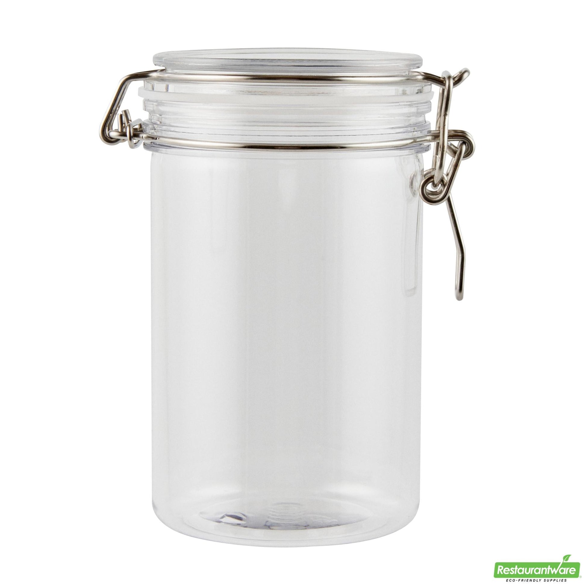 Wholesale Restaurantware Met Lux 24 Oz Round Clear Plastic Storage Jar - with Hinged Lid - 3 1/2" X 3 1/2" X 6" - 20 Count Box- Bulk