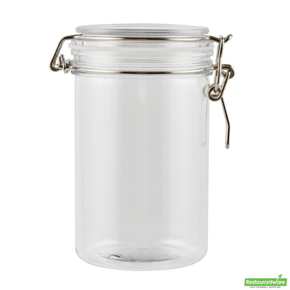 Wholesale Restaurantware Met Lux 24 Oz Round Clear Plastic Storage Jar - with Hinged Lid - 3 1/2" X 3 1/2" X 6" - 20 Count Box- Bulk