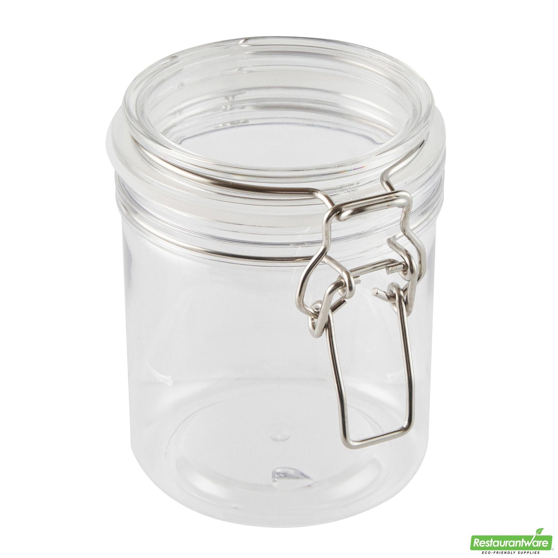 Wholesale Restaurantware Met Lux 17 Oz Round Clear Plastic Storage Jar - with Hinged Lid - 3 1/2" X 3 1/2" X 4 1/2" - 20 Count Box- Bulk