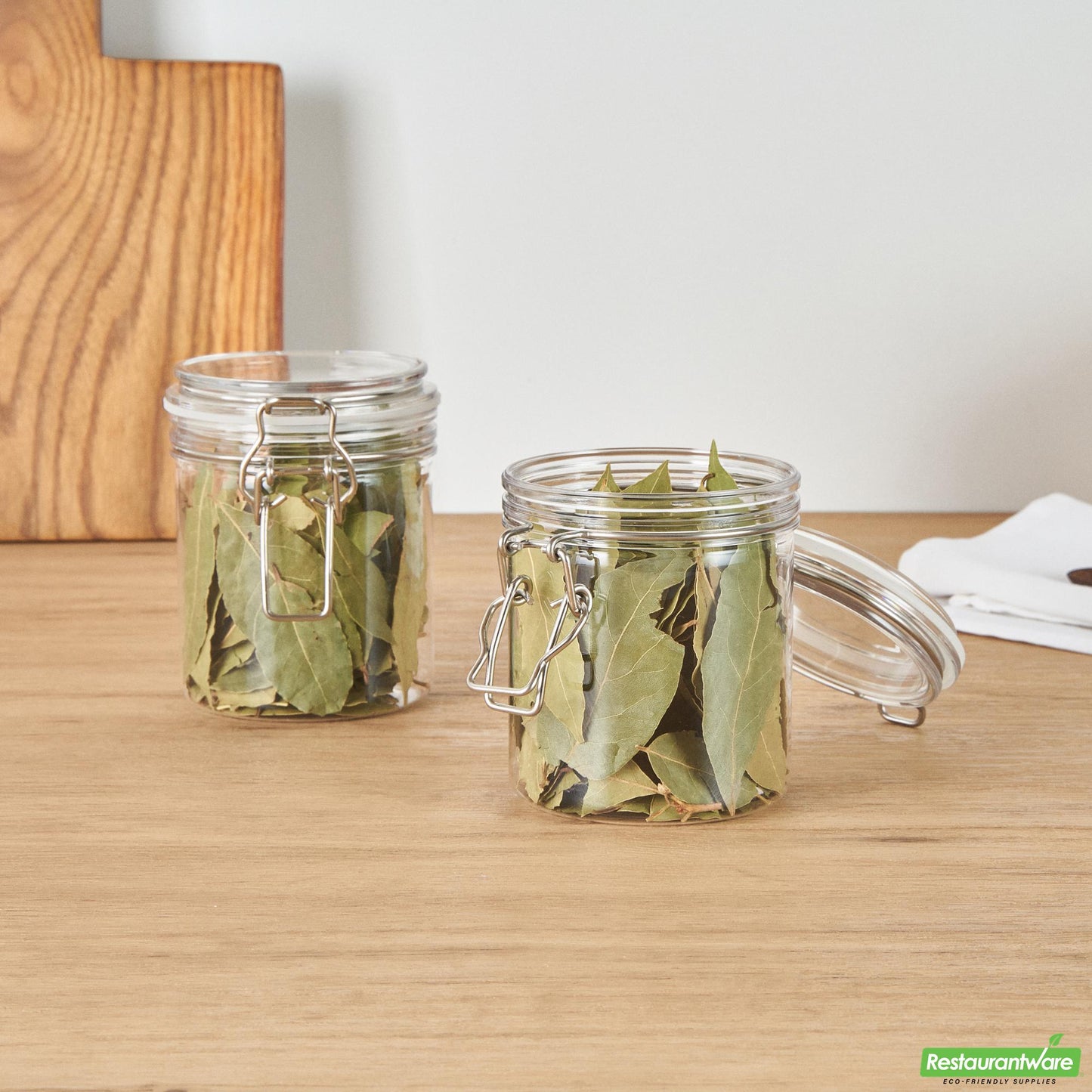 Wholesale Restaurantware Met Lux 17 Oz Round Clear Plastic Storage Jar - with Hinged Lid - 3 1/2" X 3 1/2" X 4 1/2" - 20 Count Box- Bulk